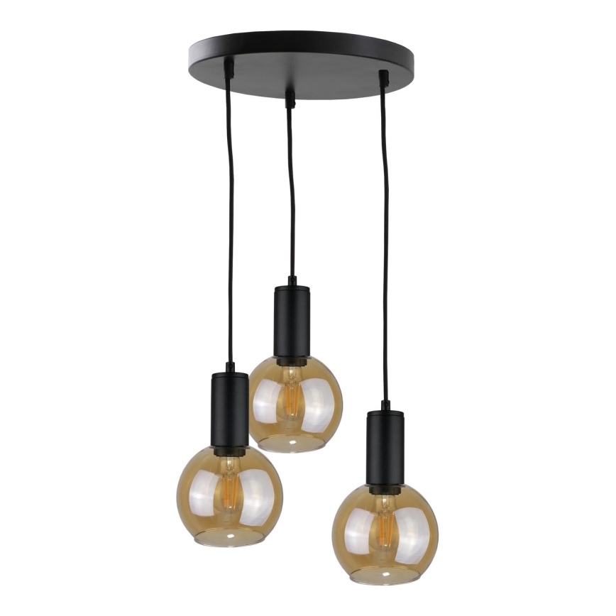 Ljuskrona med textilsladd JANTAR BLACK 3xE27/60W/230V diameter 30 cm