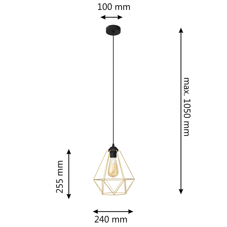 Ljuskrona med textilsladd KARO 1xE27/60W/230V guld/svart