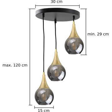 Ljuskrona med textilsladd LACRIMA SMOKY 3xE27/60W/230V diameter 30 cm