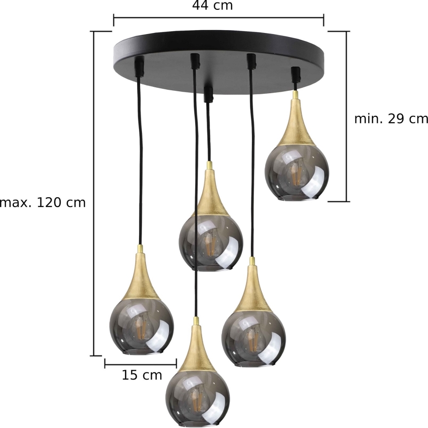 Ljuskrona med textilsladd LACRIMA SMOKY 5xE27/60W/230V diameter 45 cm