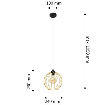 Ljuskrona med textilsladd MERCURE 1xE27/60W/230V guld/svart