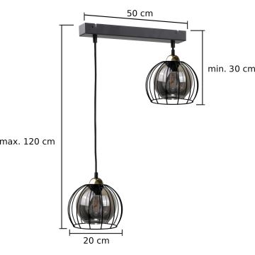 Ljuskrona med textilsladd SOLO BLACK 2xE27/60W/230V svart/gyllene