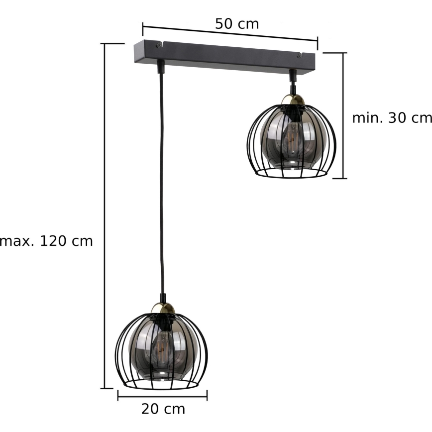 Ljuskrona med textilsladd SOLO BLACK 2xE27/60W/230V svart/gyllene