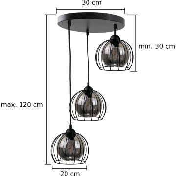 Ljuskrona med textilsladd SOLO BLACK 3xE27/60W/230V diameter 30 cm