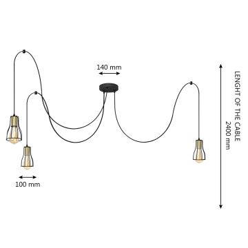 Ljuskrona med textilsladd TUBE 3xE27/10W/230V svart/guld