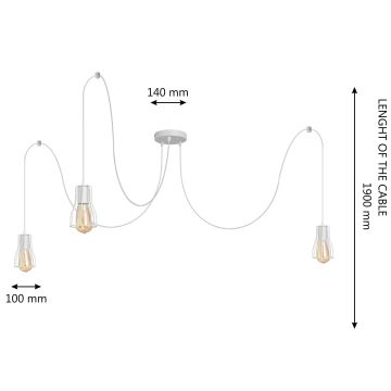 Ljuskrona med textilsladd TUBE 3xE27/15W/230V vit