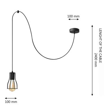 Ljuskrona med textilsladd TUBE LONG 1xE27/15W/230V svart