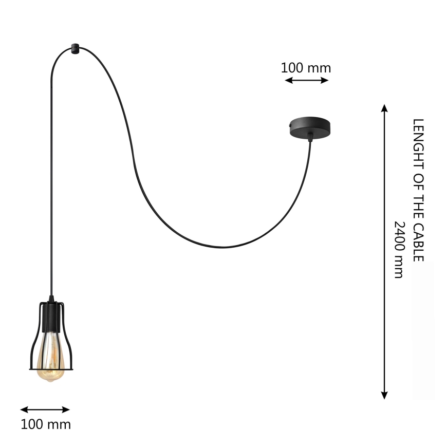 Ljuskrona med textilsladd TUBE LONG 1xE27/15W/230V svart