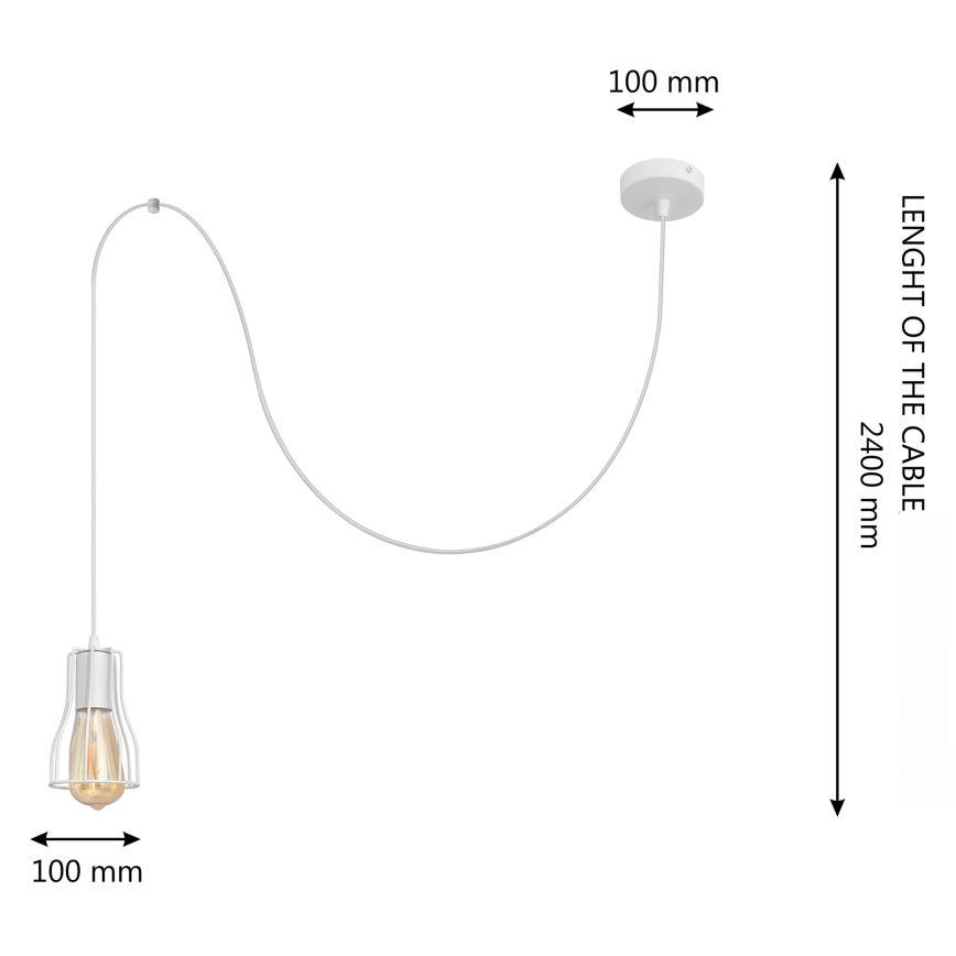 Ljuskrona med textilsladd TUBE LONG 1xE27/15W/230V vit