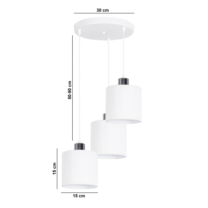 Ljuskrona med upphängningsrem  BIZO 3xE27/60W/230V vit /grå