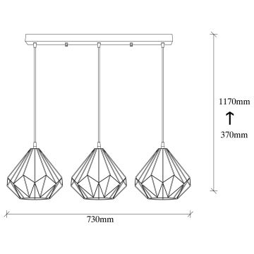 Ljusskrona med upphängningsrem  DIAMOND 3xE27/100W/230V