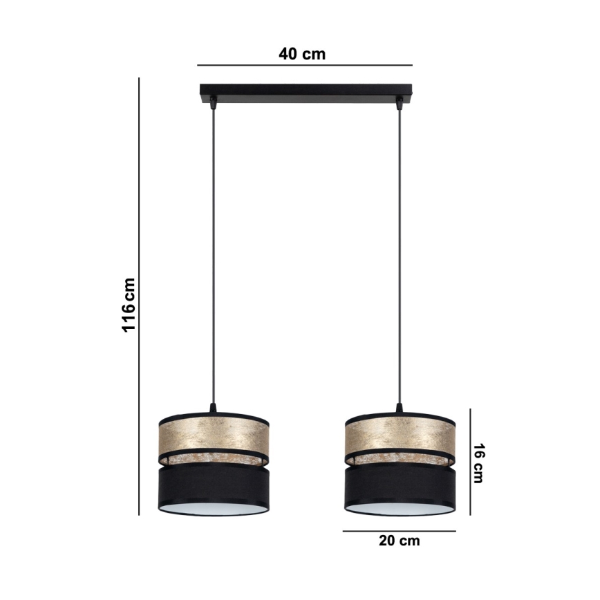 Ljuskrona med upphängningsrem LIMA 2xE27/60W/230V gyllene/svart