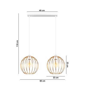 Ljuskrona med upphängningsrem MATT 2xE27/60W/230V vit/koppar