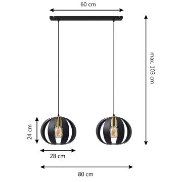 Ljuskrona med upphängningsrem NEWTON 2xE27/60W/230V svart/gyllene