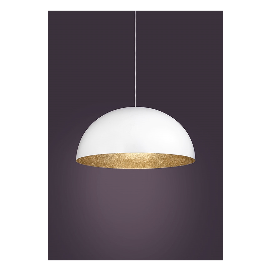 Ljuskrona med upphängningsrem SFERA 1xE27/60W/230V diameter 35 cm vit/gyllene