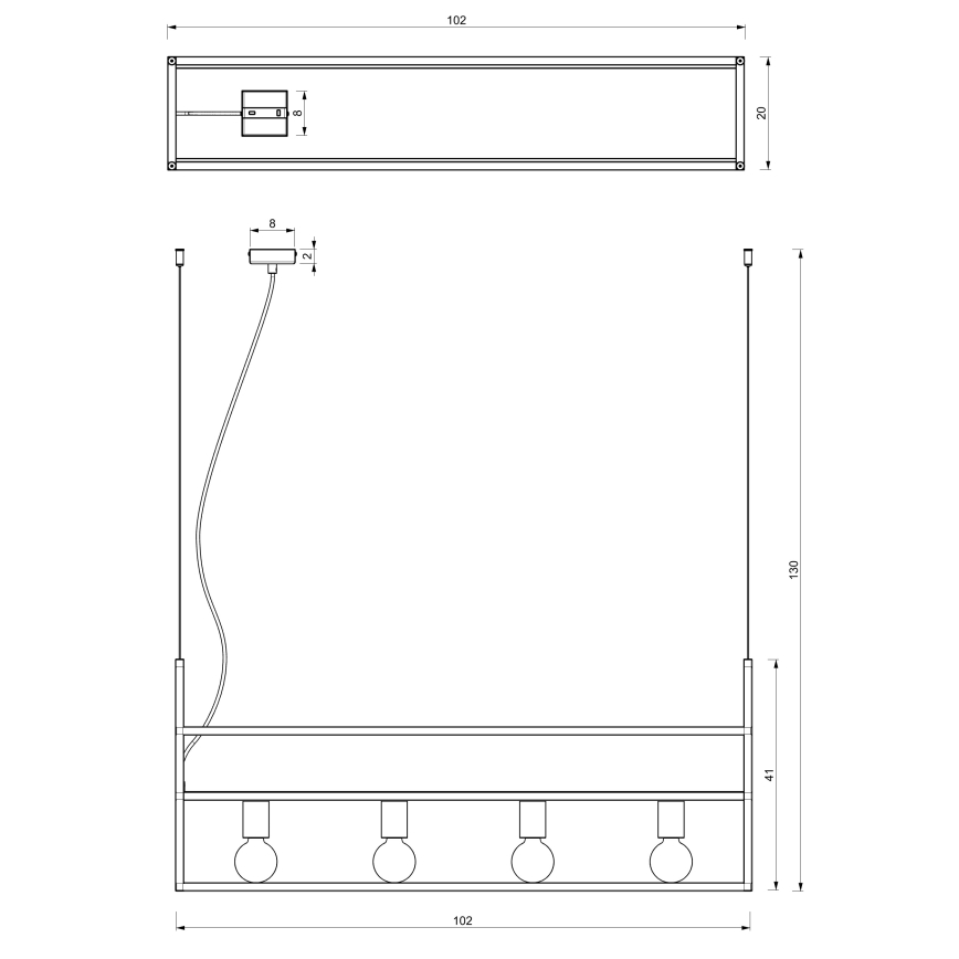 Ljuskrona med upphängningsrem SHELF 4xE27/60W/230V