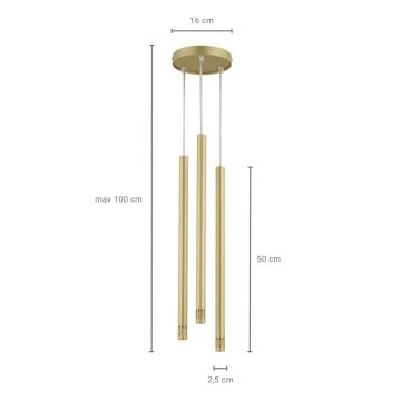 Ljusskrona med upphängningsrem  SOPEL LASER 3xG9/3W/230V gyllene 