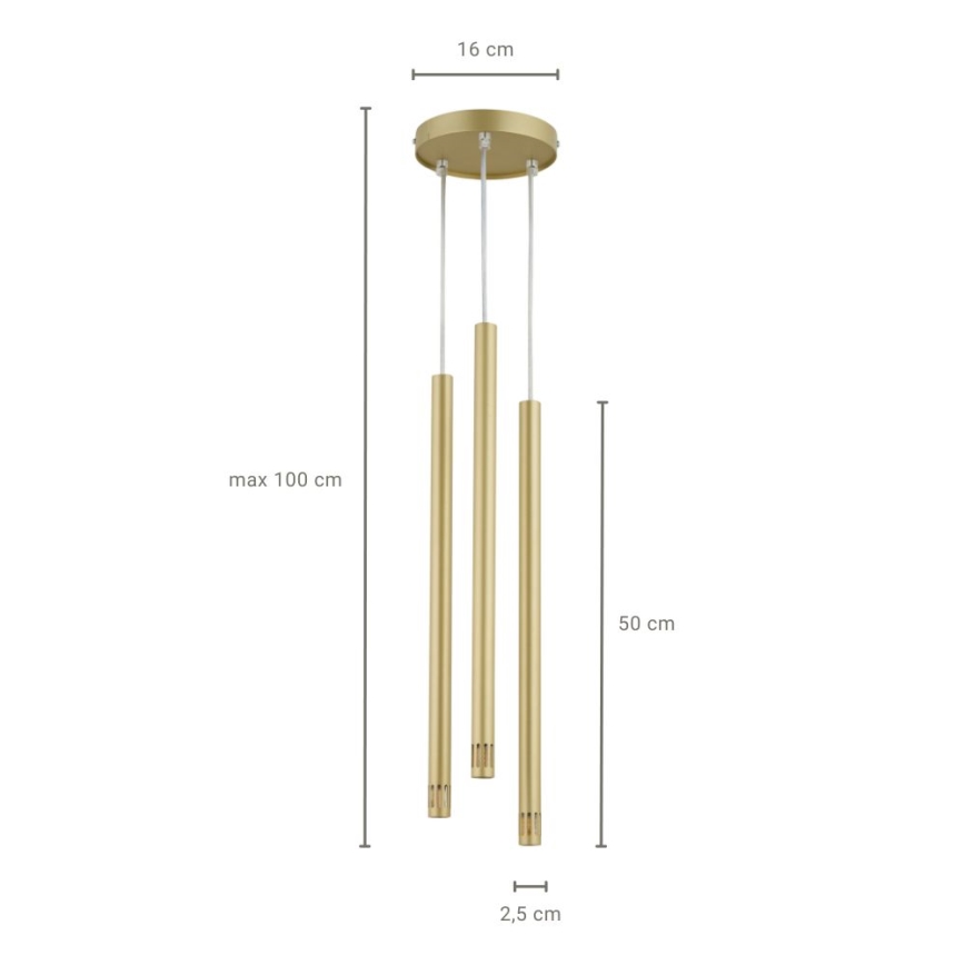 Ljusskrona med upphängningsrem  SOPEL LASER 3xG9/3W/230V gyllene 