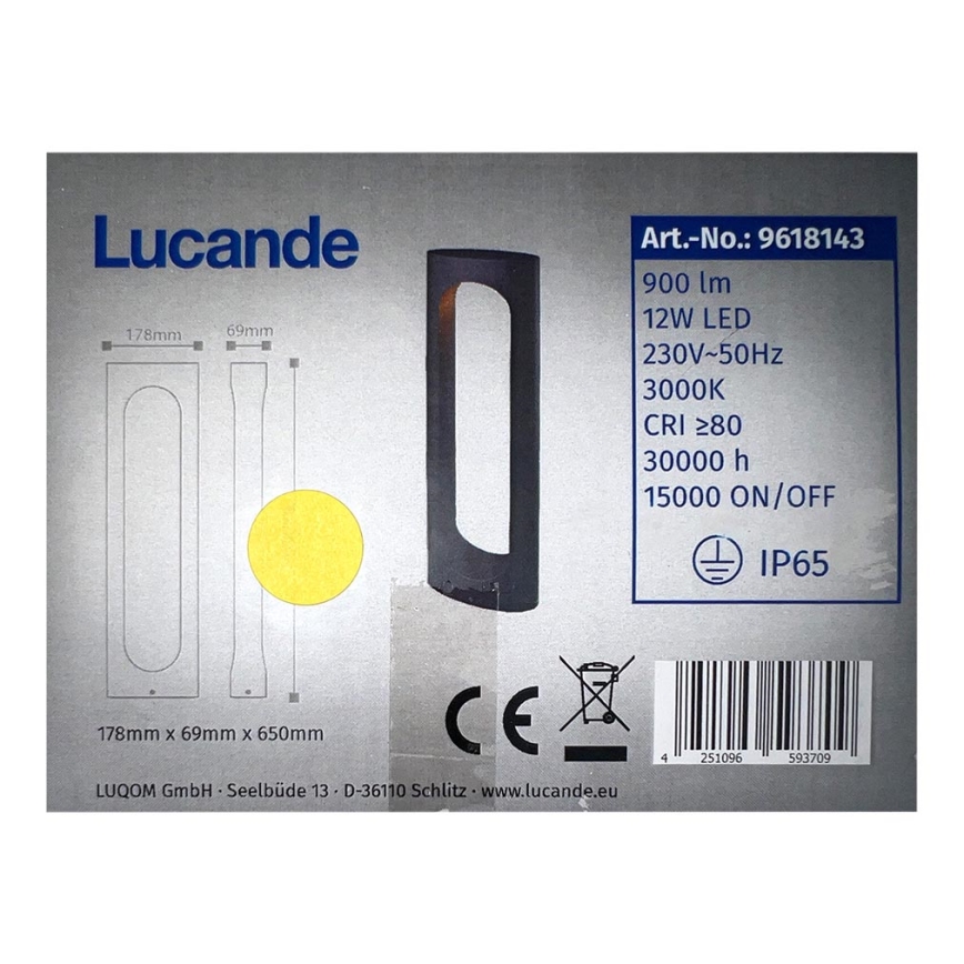 Lucande - LED-lampa för utomhusbruk FENTI LED/12W/230V IP65