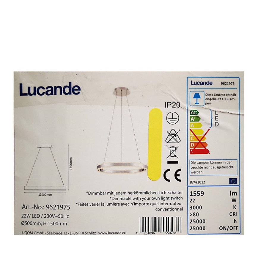 Lucande - LED ljusreglerad ljuskrona på textilsladd LYANI LED/20,5W/230V