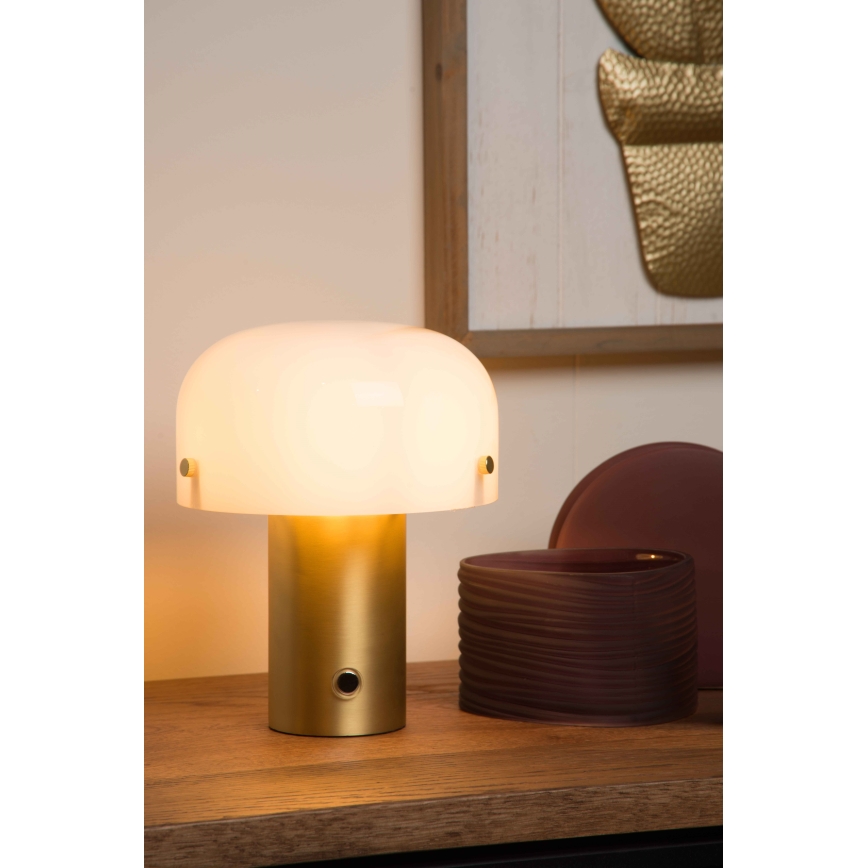 Lucide 05538/01/02 - Dimbar touch bordslampa TIMON 1xE14/10W/230V diameter 17,5 cm guld/vit