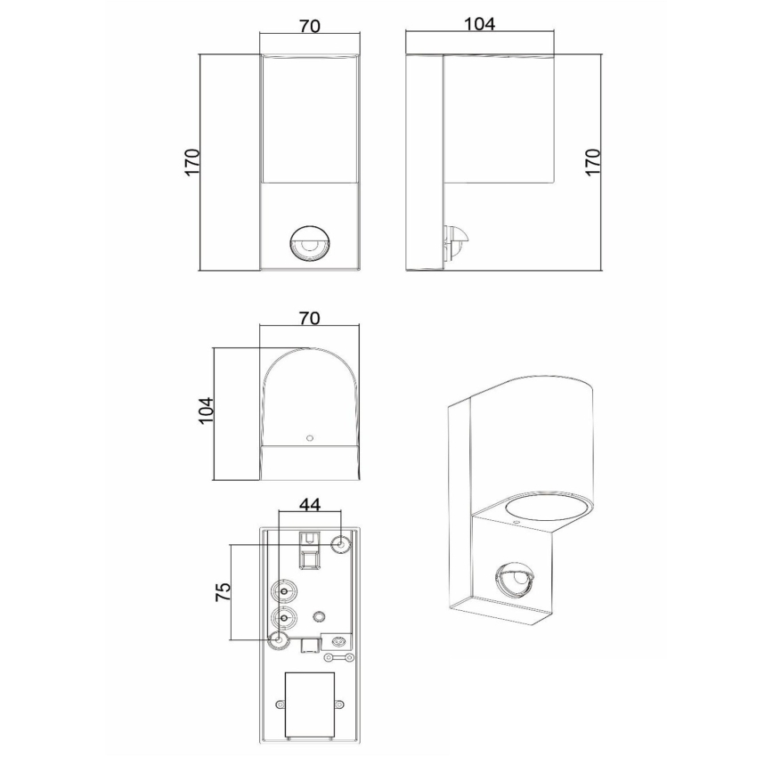 Lucide 69803/01/30 - Utomhuslampa med sensor ZARO 1xGU10/7W/230V IP65 svart