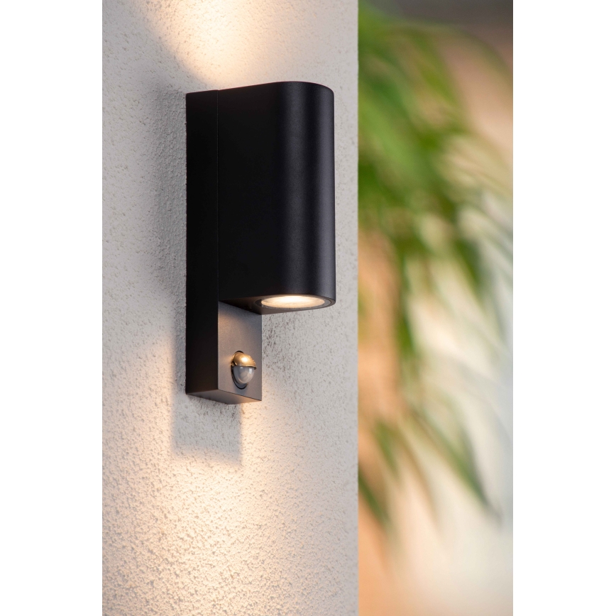 Lucide 69803/02/30 - Utomhuslampa med sensor ZARO 2xGU10/7W/230V IP65 svart