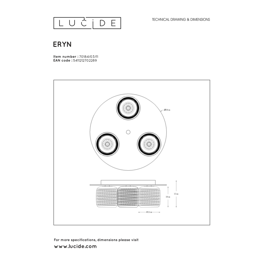 Lucide 70184/03/11 - Taklampa ERYN 3xG9/42W/230V