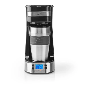 Nedis KACM310FBK - En kopp COFFEEbryggare  0,42 L med en timer och resemugg