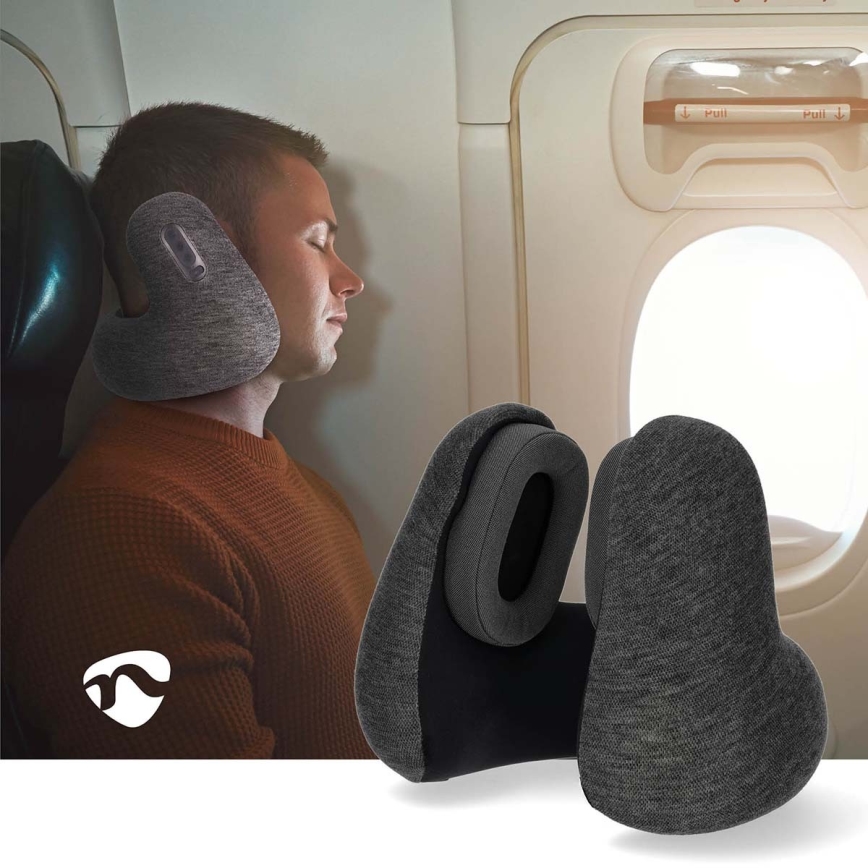 Travel pillow med inbyggd trådlös headphones grå