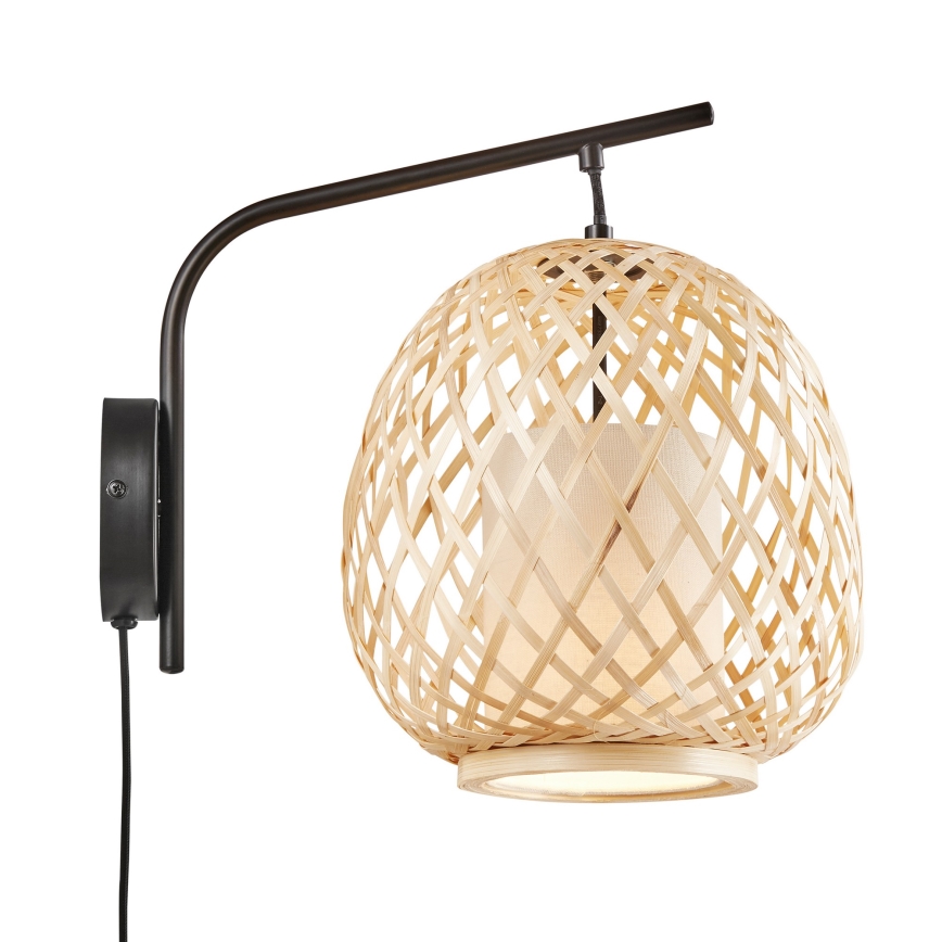 Nordlux - Vägglampa HISOKA 1xE27/40W/230V svart/Bambu