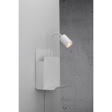 Nordlux - Väggspotlight med en hylla och USB ROOMI 1xGU10/8W/230V vit