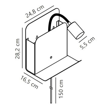 Nordlux - Väggspotlight med en hylla och USB ROOMI 1xGU10/8W/230V vit