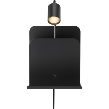 Nordlux - Väggspotlight med hylla och USB ROOMI 1xGU10/8W/230V svart