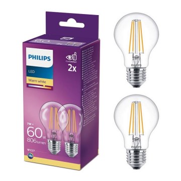 PAKET 2x LED-lampor Philips A60 E27/7W/230V 2700K