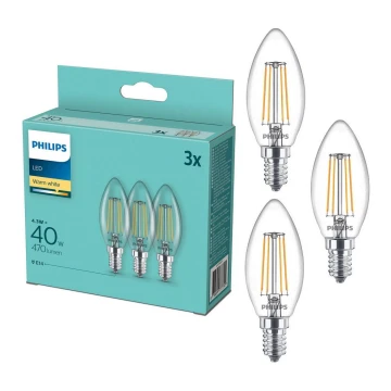 PAKET 3x LED-lampor Philips B35 E14/4.3W/230V 2,700K