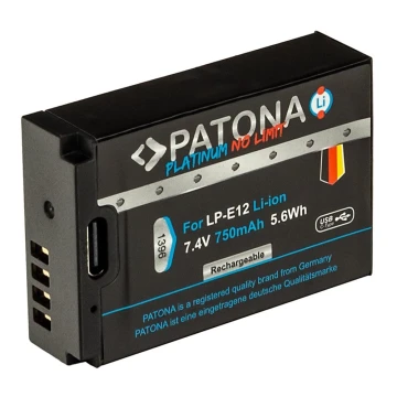 PATONA - Ackumulator Canon LP-E12 750mAh Li-Ion Platinum USB-C laddar