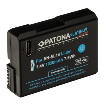 PATONA - Ackumulator Nikon EN-EL14/EN-EL14A 1030mAh Li-Ion Platinum USB-C laddar