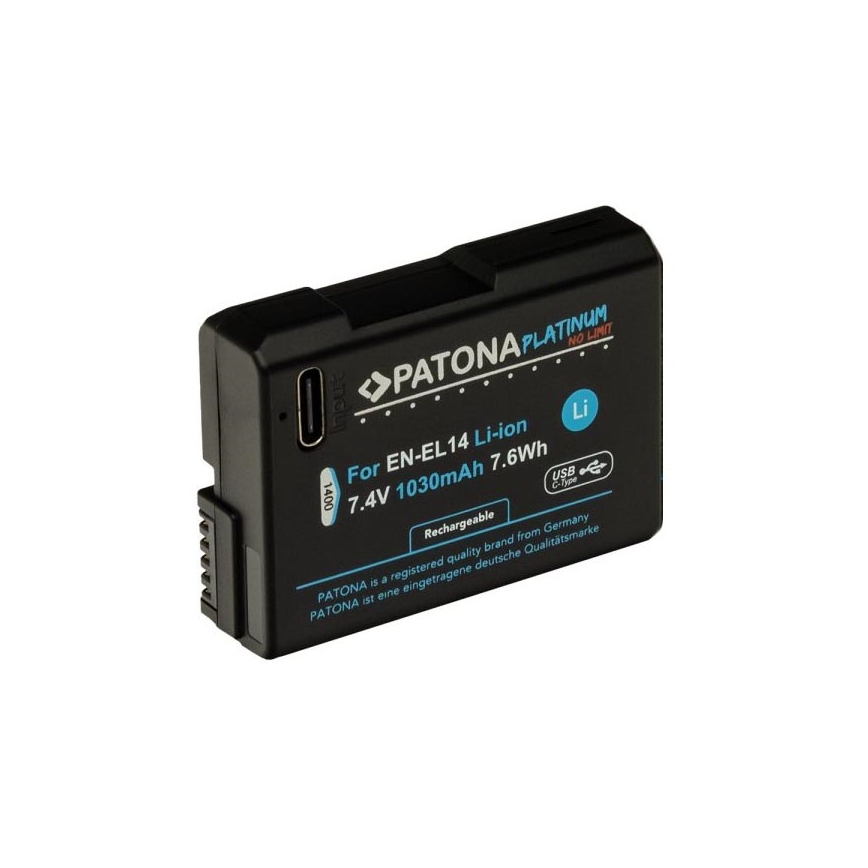 PATONA - Ackumulator Nikon EN-EL14/EN-EL14A 1030mAh Li-Ion Platinum USB-C laddar