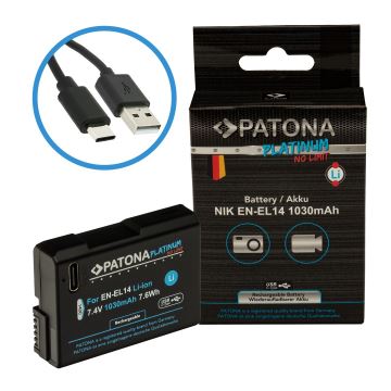 PATONA - Ackumulator Nikon EN-EL14/EN-EL14A 1030mAh Li-Ion Platinum USB-C laddar