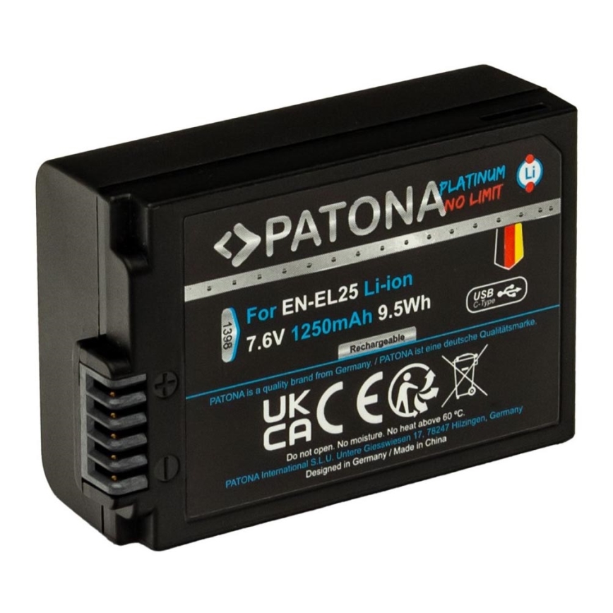 PATONA - Ackumulator Nikon EN-EL25 1250mAh Li-Ion Platinum USB-C laddar