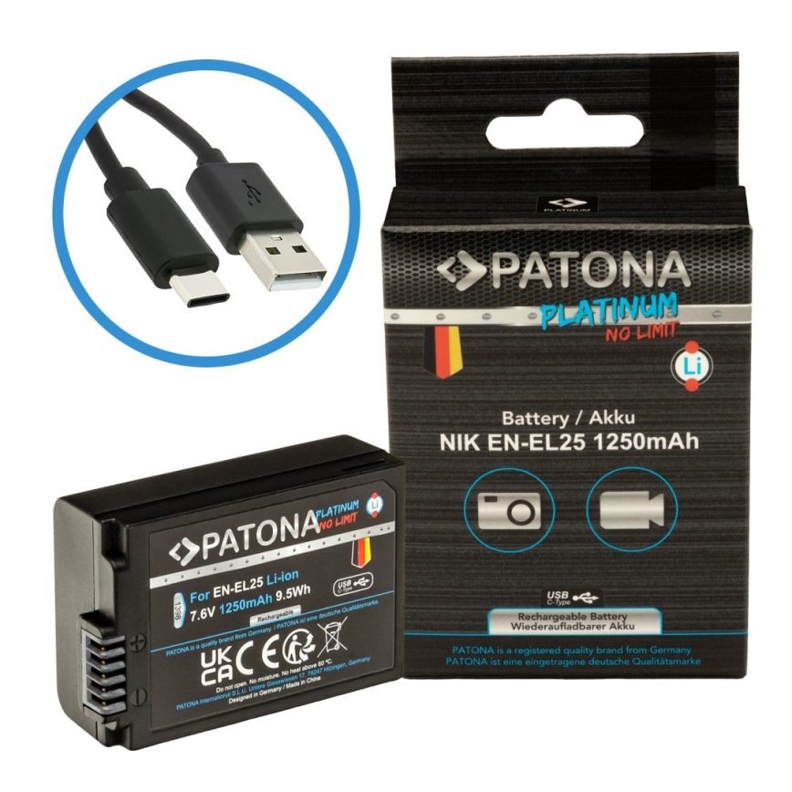 PATONA - Ackumulator Nikon EN-EL25 1250mAh Li-Ion Platinum USB-C laddar