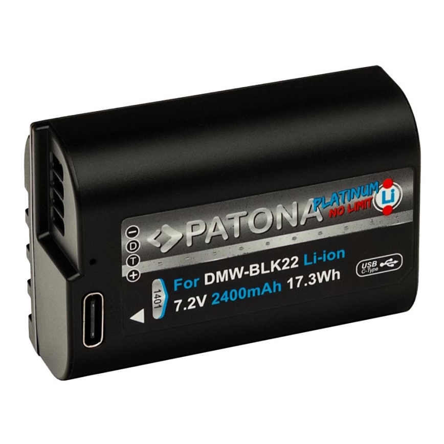 PATONA - Ackumulator Panasonic DMW-BLK22 2400mAh Li-Ion Platinum USB-C laddar