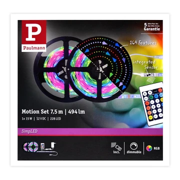 Paulmann 70514 - LED RGB/15W Dimbar ljusslinga SIMPLED 7,5m 230V + Fjärrstyrd