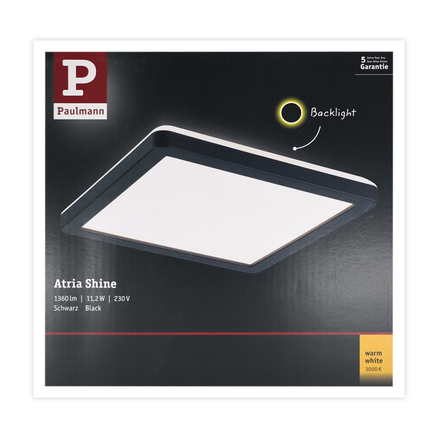 Paulmann 71000 - LED/11,2W Fäst panel ATRIA 230V 3000K 19x19 cm svart