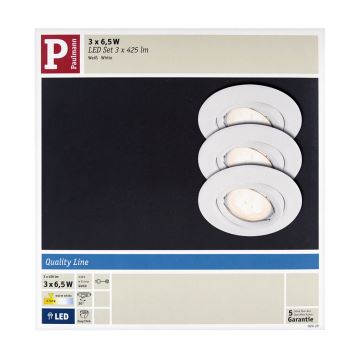 Paulmann 92029 - SET 3xLED-GU10/6,5W Infälld Belysning QUALITY 230V