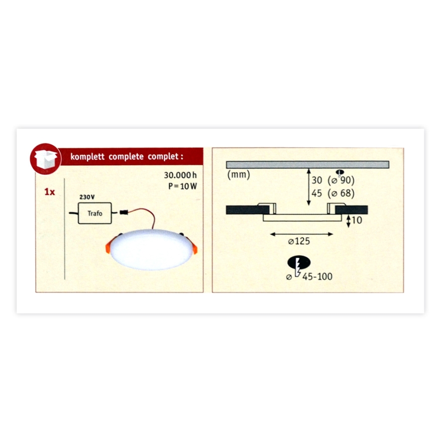 Paulmann 92388 - LED/8,5W IP44 infälld Badrumbelysning VARIFIT 230V