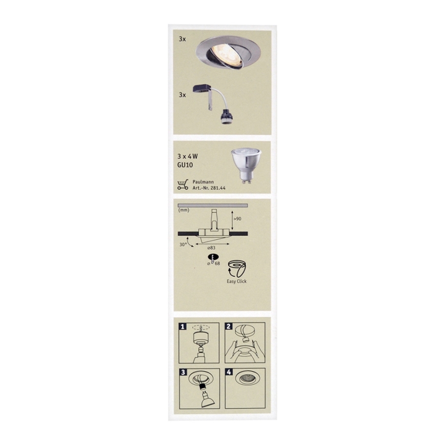 Paulmann 92533 - SET 3xLED-GU10/4W Infälld Belysning PREMIUM LINE 230V