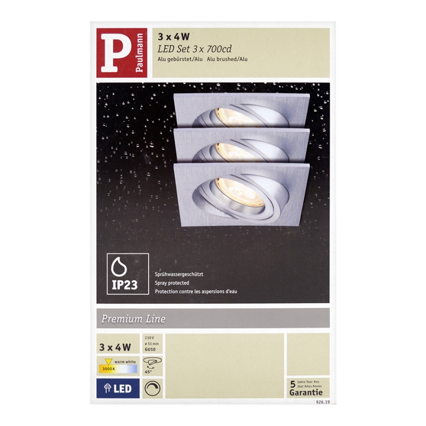 Paulmann 92619 - SET 3x LED Infälld belysning PREMIUM LINE 1xGU10-LED/4W/230V