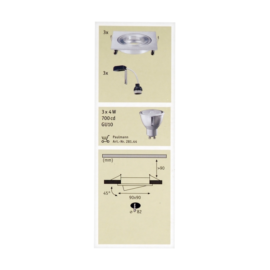 Paulmann 92619 - SET 3x LED Infälld belysning PREMIUM LINE 1xGU10-LED/4W/230V